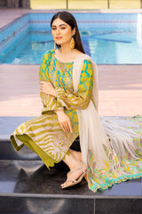 3-Pc Charizma Unstitched Embroidered Lawn Shirt With Embroidered Chiffon Dupatta AN23-17