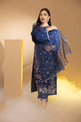 3-PC Embellished Shirt With Organza Dupatta and Shamoze Trouser STM23-03