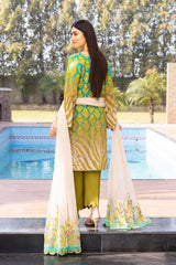 3-Pc Charizma Unstitched Embroidered Lawn Shirt With Embroidered Chiffon Dupatta AN23-17