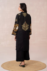 3-Pc Dhank Long Shirt With Printed Dhank Vest Coat and Qlot Trouser CPG22-18-S-B (BLACK)