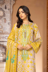 3-Pc Charizma Unstitched Lawn Suit With Embroidered Chiffon Dupatta CC23-22