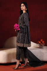 3-PC Embroidered Raw-Silk Shirt with Organza Dupatta and Trouser CMA-4-04