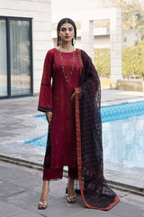 3-Pc Charizma Unstitched Printed Lawn With Embroidered Chiffon Dupatta PEC23-03