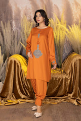 2-Pc Embroidered Satan Silk Shirt With Tulip Shallwar CNP22-109