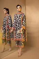 3-Pc Embroidered Printed Raw Silk Shirt With Organza Duppata and Qlot Trouser STM22-16