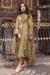 3-Pc Unstitched Printed Embroidered Lawn Suit With Embroidered Chiffon Dupatta CRB23-02