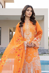 3-Pc Embroidered Lawn Unstitched with Chiffon Dupatta CC22-03