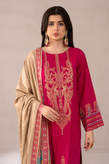 3-PC Embroidered Dyed Leather Shirt with Dyed Wool Shawl and Trouser NYS4-15