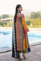 3-Pc Charizma Unstitched Printed Lawn With Embroidered Chiffon Dupatta PEC23-02