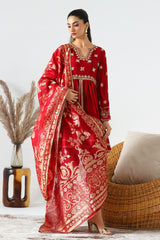 3-PC Embroidered Raw-Silk Shirt with Organza Dupatta with Trouser CMA-3-71