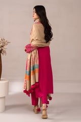 3-PC Embroidered Dyed Leather Shirt with Dyed Wool Shawl and Trouser NYS4-15