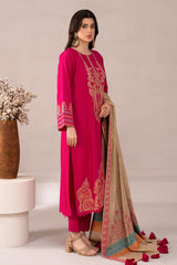 3-PC Embroidered Dyed Leather Shirt with Dyed Wool Shawl and Trouser NYS4-15