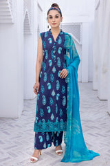 3-Pc Unstitched Printed Embroidered Lawn Suit With Embroidered Chiffon Dupatta CRB23-13