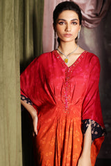 2-Pc Printed Raw-Silk Kaftan with Trouser CMA-3-16