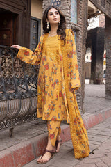 3-Pc Unstitched Printed Embroidered Lawn Suit With Embroidered Chiffon Dupatta CRB23-06