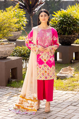 3-Pc Charizma Unstitched Embroidered Lawn Shirt With Embroidered Chiffon Dupatta AN23-21