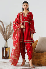 3-PC Embroidered Raw-Silk Shirt with Organza Dupatta with Trouser CMA-3-71