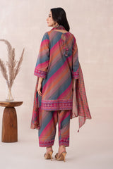 3-PC Unstitched Embroidered Lawn Shirt with Chiffon Dupatta and Trouser CS3-08