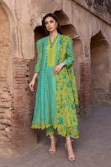 3-Pc Printed Lawn Frock With Lawn Trouser and Printed Chiffon Dupatta FFP23-21B