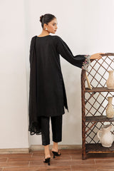 3-Pc Black Embroidered Shirt With Straigth Trouser and Chiffon Dupatta CNP-3-06