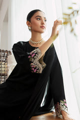 3-Pc Black Embroidered Shirt With Straigth Trouser and Chiffon Dupatta CNP-3-06