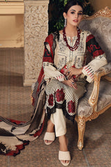 3 Pc Unstitched Embroidered Lawn With Chiffon Dupatta SH-12