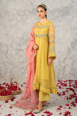 3-PC Embroidered Poly Net Shirt with Net Dupatta and Trouser CMA22-56 (MUSTARD)
