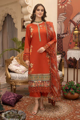 3-Pc Lawn Long Shirt With Straight Trouser and Cotton Zari Dupatta EDP23-22