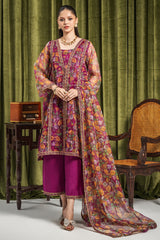 3-PC Printed Organza Shirt with Organza Dupatta with Trouser CMA-3-093