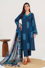 3-PC Unstitched Printed Lawn Shirt with Chiffon Dupatta and Trouser CPS3-15