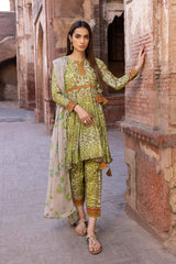 3-Pc Tiger Printed Lawn Shirt With Lawn Trouser and Chiffon Dupatta FFP23-22A