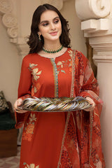 3-Pc Lawn Long Shirt With Straight Trouser and Cotton Zari Dupatta EDP23-22