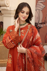 3-Pc Lawn Long Shirt With Straight Trouser and Cotton Zari Dupatta EDP23-22