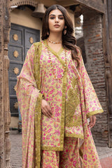 3-Pc Unstitched Printed Embroidered Lawn Suit With Embroidered Chiffon Dupatta CRB23-07