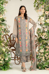 3-Pc Unstitched Printed Embroidered Lawn Suit With Chiffon Dupatta CRB3-28