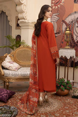 3-Pc Lawn Long Shirt With Straight Trouser and Cotton Zari Dupatta EDP23-22