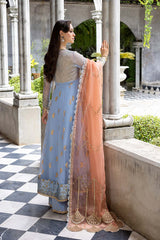 3 Pc Long Maxi With Embroidered Dupatta and Silk Trouser CMA22-44