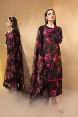 3-Pc Raw Silk Embroidered Shirt With Organza Dupatta and Qlot Trouser STM22-17