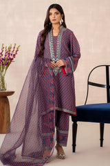 3-PC Embroidered Lawn Silk Shirt with Organza Dupatta and Trouser CNP-3-251