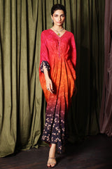 2-Pc Printed Raw-Silk Kaftan with Trouser CMA-3-16