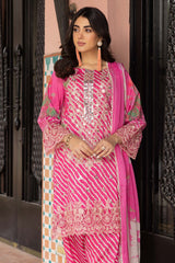 3-Pc Unstitched Printed Embroidered Lawn Suit With Chiffon Dupatta CRB23-14A