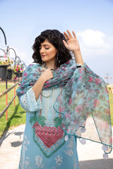 3 Pc Unstitched Embroidered Lawn With Organza Dupatta CSL-09
