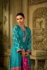 3 Pc Embroidered Silk Suit OMT21-46