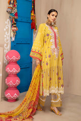 3-piece Unstitched Embroidered Lawn With Chiffon Dupatta CHN-07