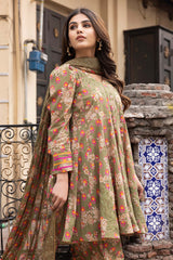 3-Pc Unstitched Printed Embroidered Lawn Suit With Embroidered Chiffon Dupatta CRB23-09