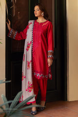 3-PC Embroidered Staple Shirt with Embroidered Shawl and Trouser DSWCC4-35