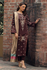 3-PC Embroidered Staple Shirt with Wool Shawl and Trouser DSWCC4-36