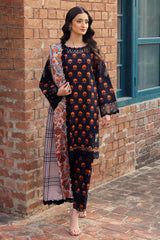 3-PC Embroidered Staple Shirt with Staple Shawl and Trouser DSWCC4-34