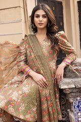 3-Pc Unstitched Printed Embroidered Lawn Suit With Embroidered Chiffon Dupatta CRB23-09