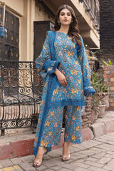 3-Pc Unstitched Printed Embroidered Lawn Suit With Embroidered Chiffon Dupatta CRB23-10